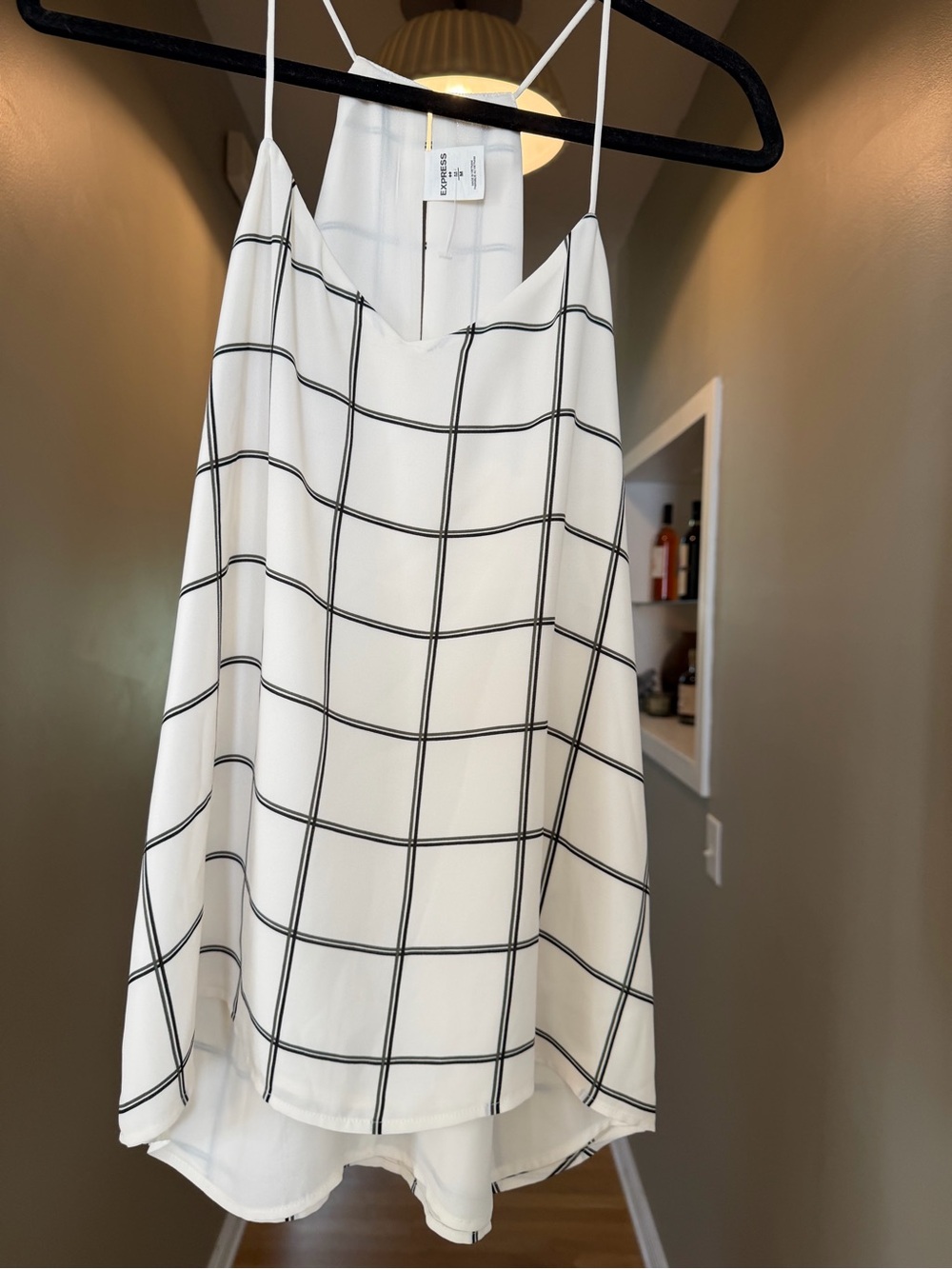 Express Medium White Cami with Black Windowpane Grid